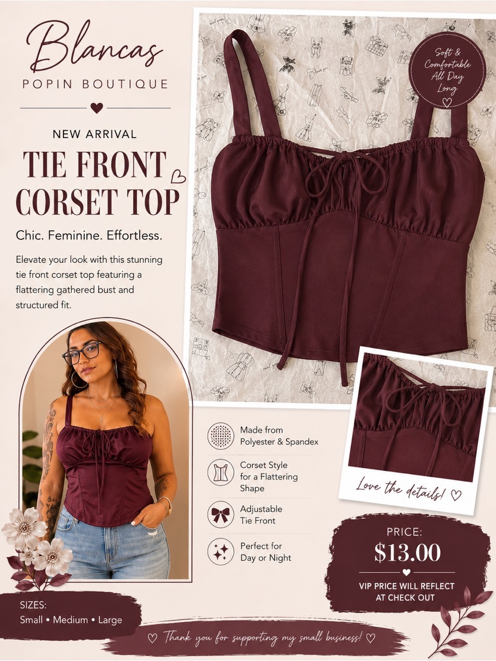 Blancas Tie-Front Corset Crop Top in Burgundy